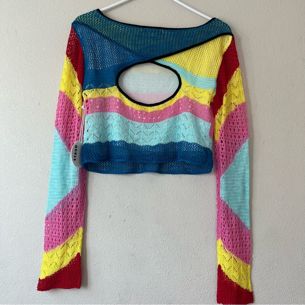 STAUD Women’s Large Limousin Stripe Crochet Crop Top Multicolor - Picture 9 of 10